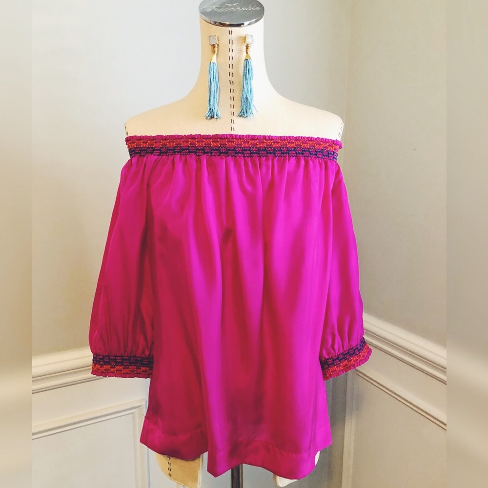 {TRINA TURK} Off-The-Shoulder Smocked Top